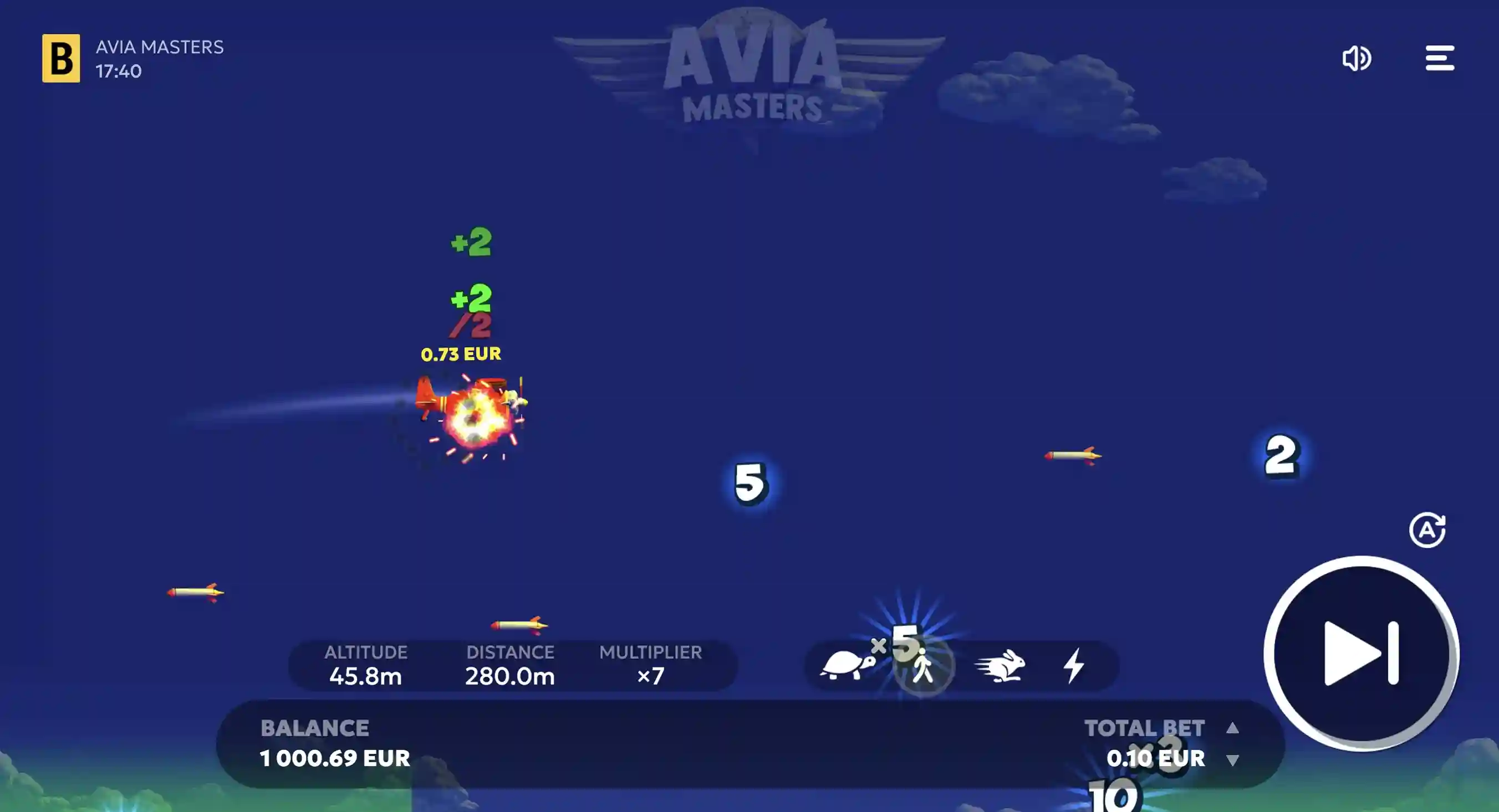 Interactieve vliegslot-game met realtime multipliers, exploderende doelen en luchtmissie-actie